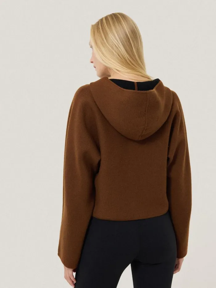 Double Face Zip Hoodie Brown Women Jigsaw Shirts and Tops