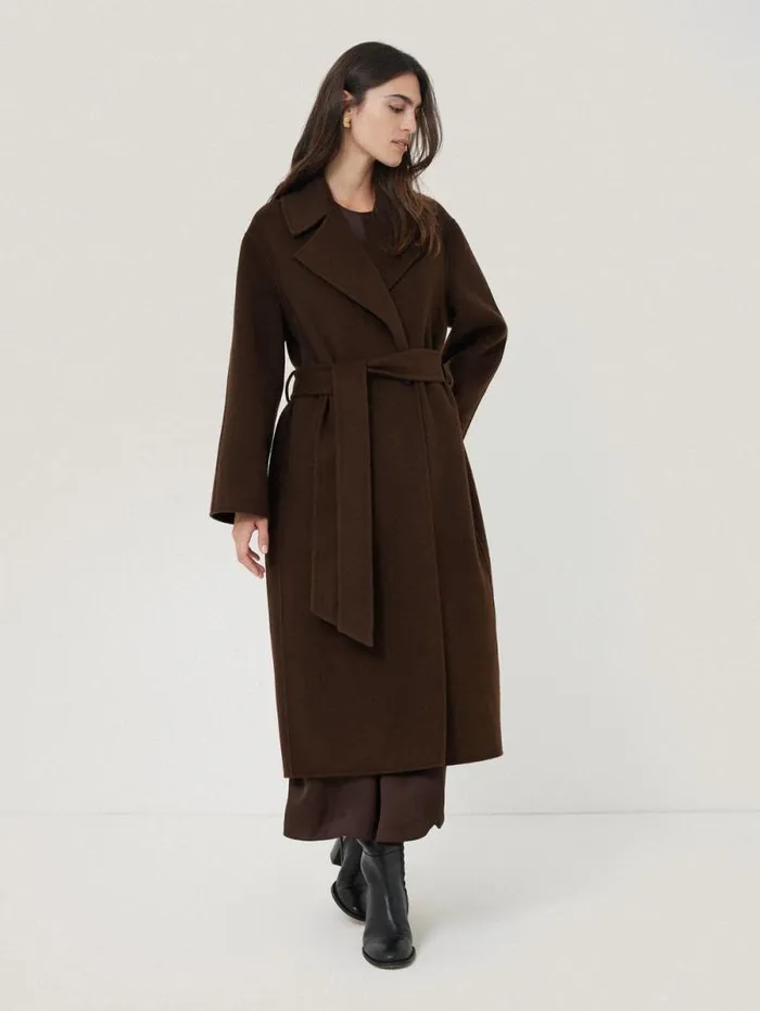 Double Faced Cocoon Wrap Coat Chocolate Women Jigsaw Coats and Jackets