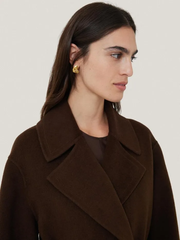 Double Faced Cocoon Wrap Coat Chocolate Women Jigsaw Coats and Jackets