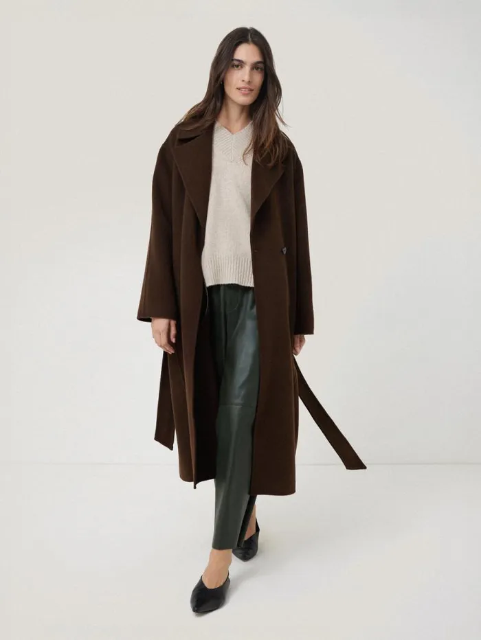 Double Faced Cocoon Wrap Coat Chocolate Women Jigsaw Coats and Jackets