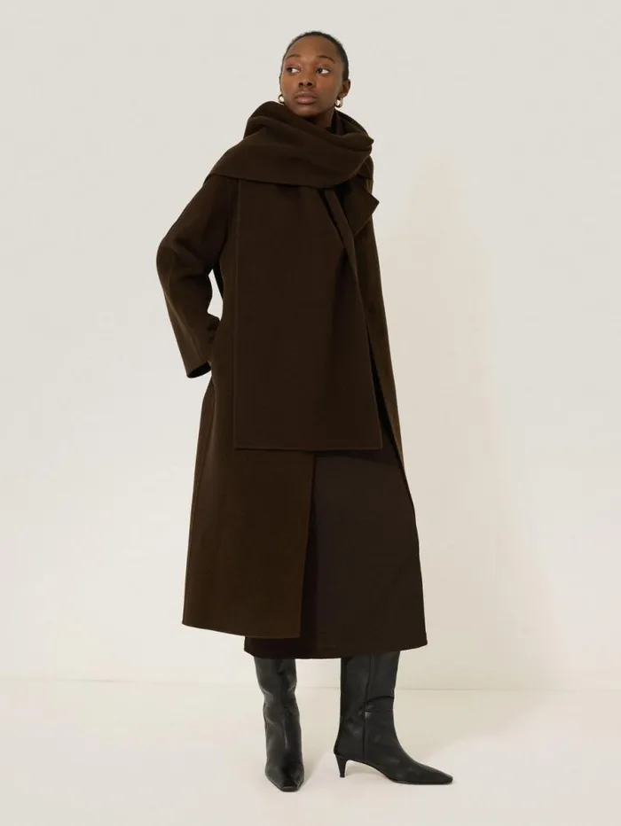 Double Faced Cocoon Wrap Coat Chocolate Women Jigsaw Coats and Jackets