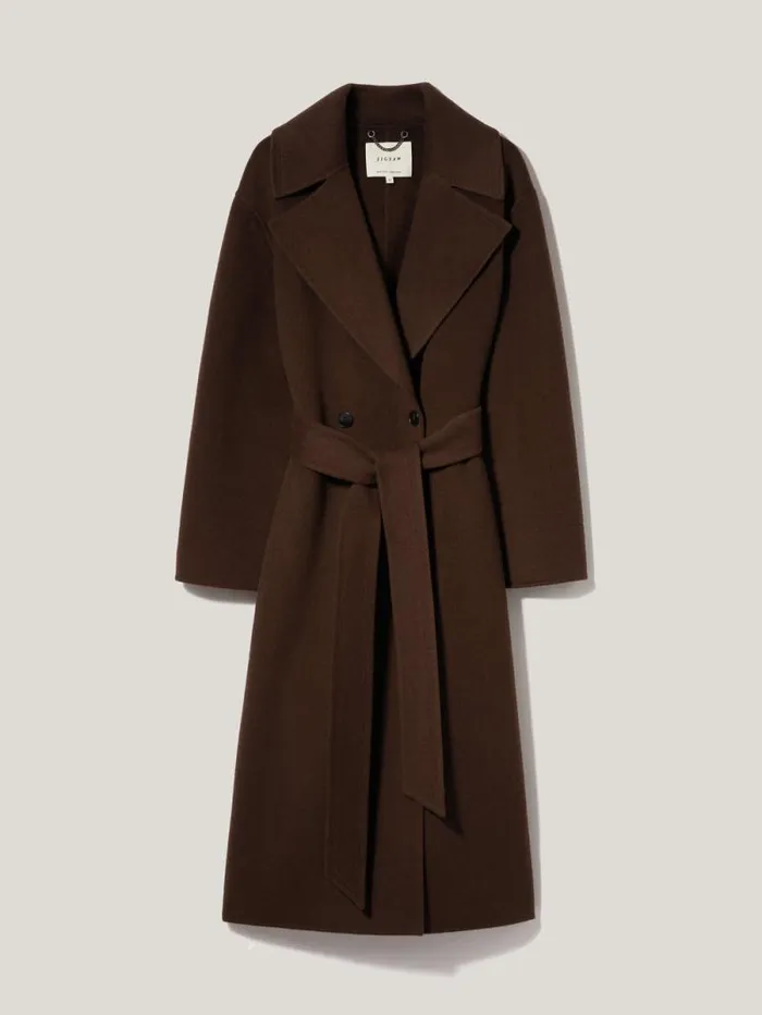 Double Faced Cocoon Wrap Coat Chocolate Women Jigsaw Coats and Jackets