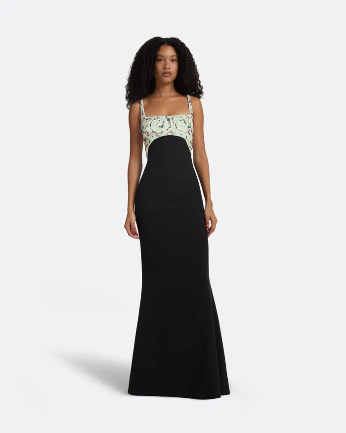 Dresses Safiyaa Women Ezda Black and Spearmint Long Dress Black and Spearmint