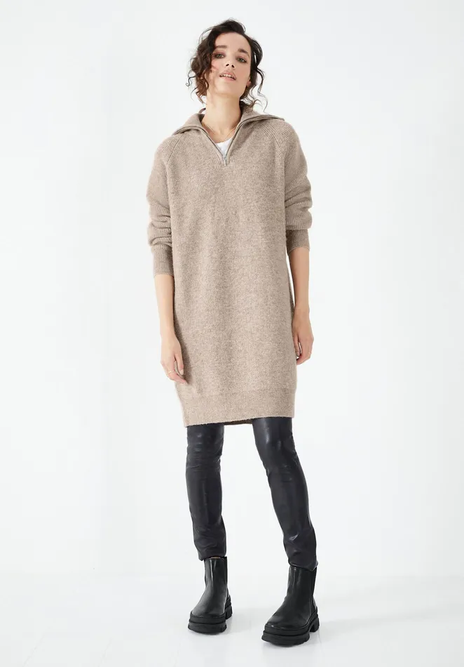 Dresses Women Hush Barnes Half Zip Knitted Dress Warm Brown