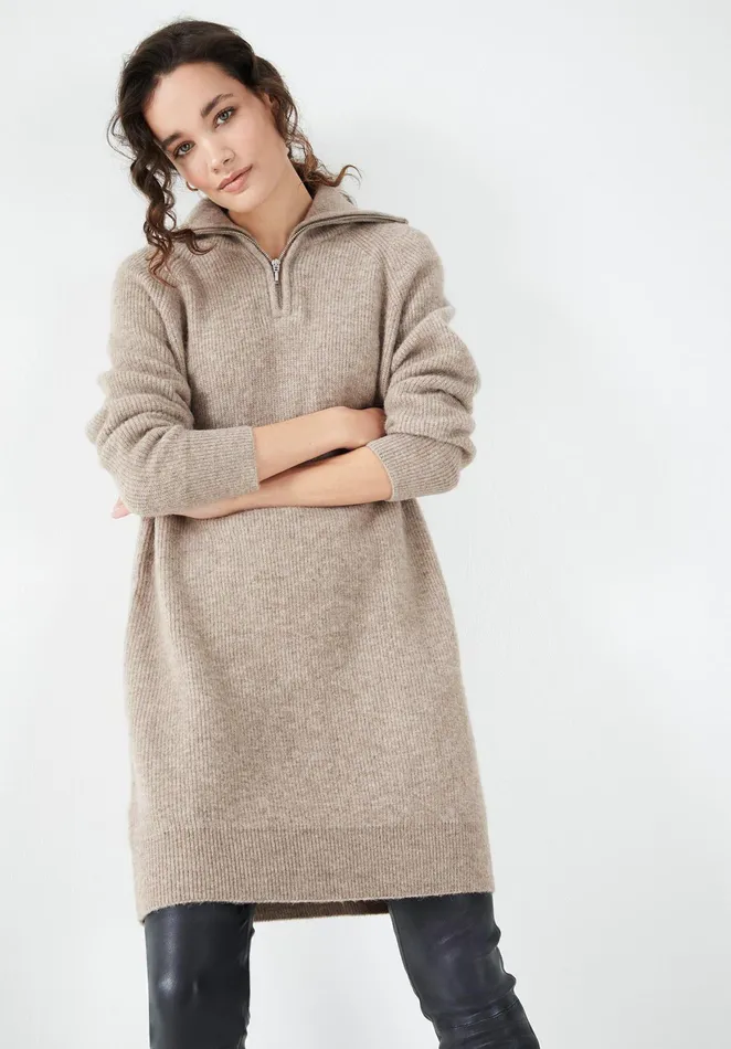 Dresses Women Hush Barnes Half Zip Knitted Dress Warm Brown