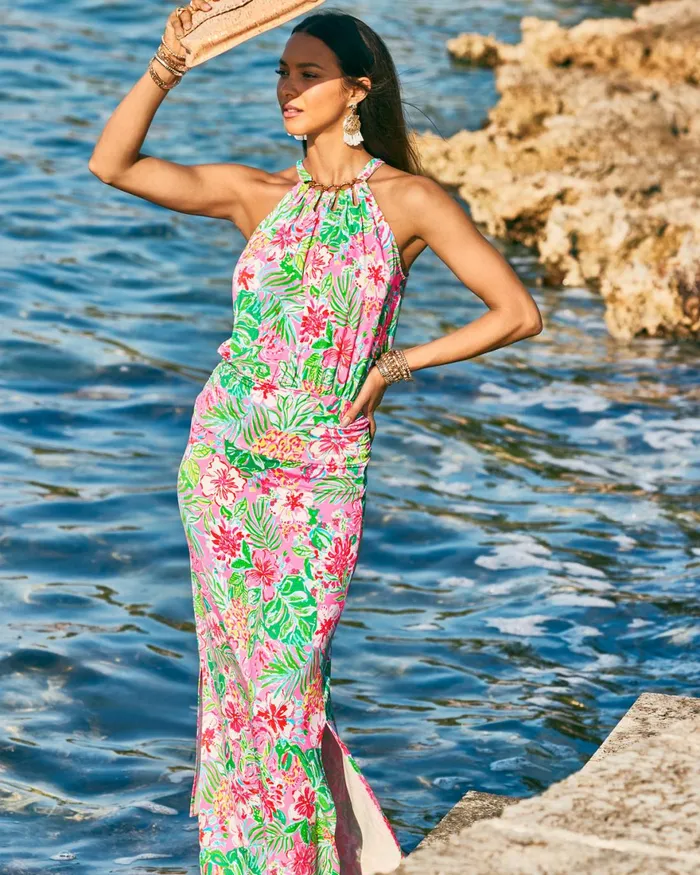 Dresses Women Lilly Pulitzer Deacon 34 Sleeve VNeck Cotton Maxi Dress Aegean Navy Beach Path Dresses Women Lilly Pulitzer Deacon 34 Sleeve VNeck Cotton Maxi Dress Aegean Navy Beach Path