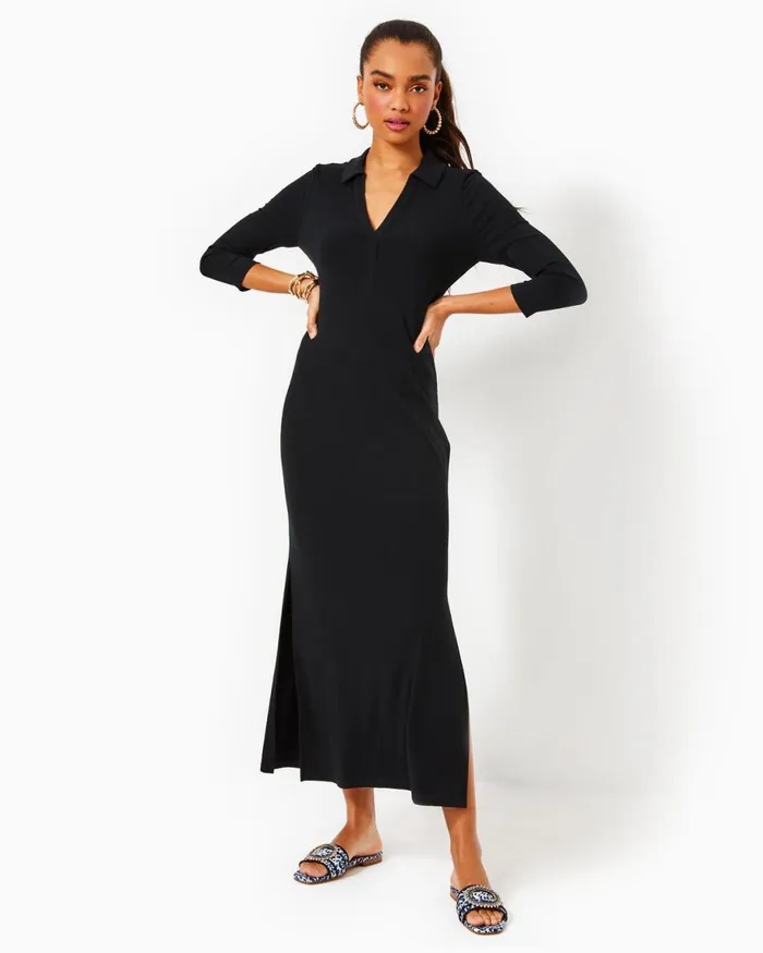 Dresses Women Lilly Pulitzer Deacon 34 Sleeve VNeck Cotton Maxi Dress Aegean Navy Beach Path Dresses Women Lilly Pulitzer Deacon 34 Sleeve VNeck Cotton Maxi Dress Aegean Navy Beach Path