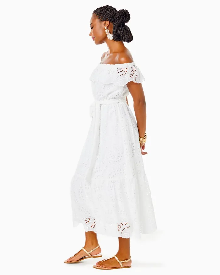 Dresses Women Lilly Pulitzer Geri OffTheShoulder Midi Dress Resort White Swirly Fern Scalloped Eyelet Dresses Women Lilly Pulitzer Geri OffTheShoulder Midi Dress Resort White Swirly Fern Scalloped Eyelet