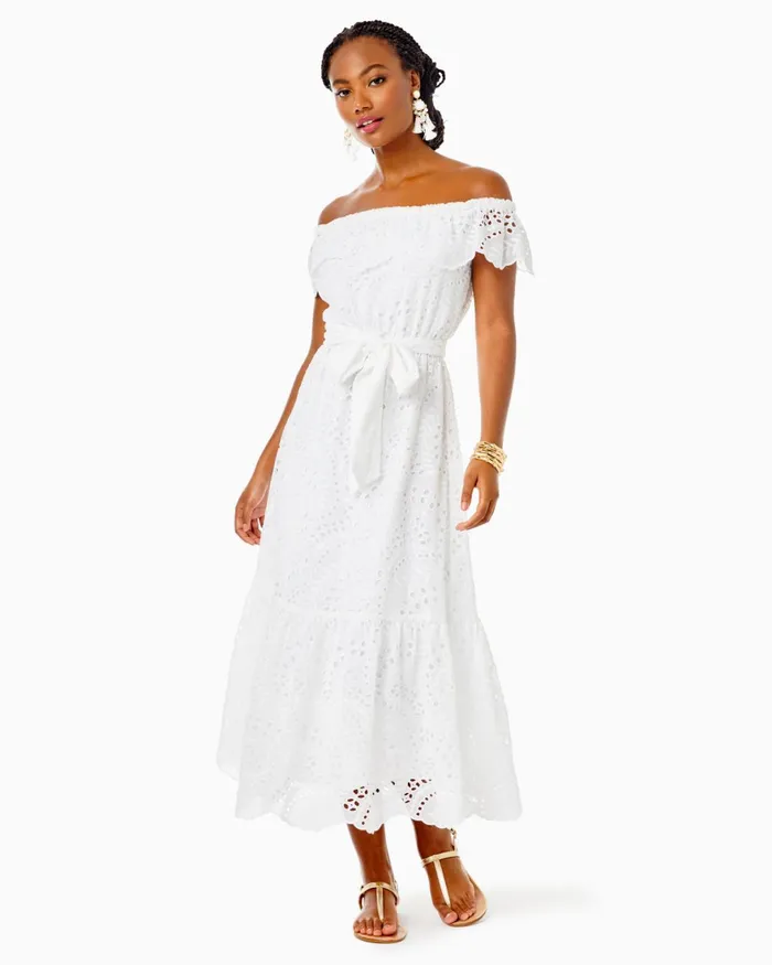 Dresses Women Lilly Pulitzer Geri OffTheShoulder Midi Dress Resort White Swirly Fern Scalloped Eyelet Dresses Women Lilly Pulitzer Geri OffTheShoulder Midi Dress Resort White Swirly Fern Scalloped Eyelet