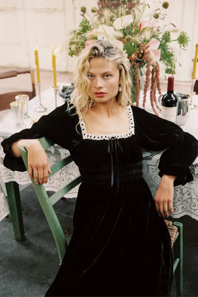 Dresses Women The Adelia Dress Noir Velvet Christy Dawn