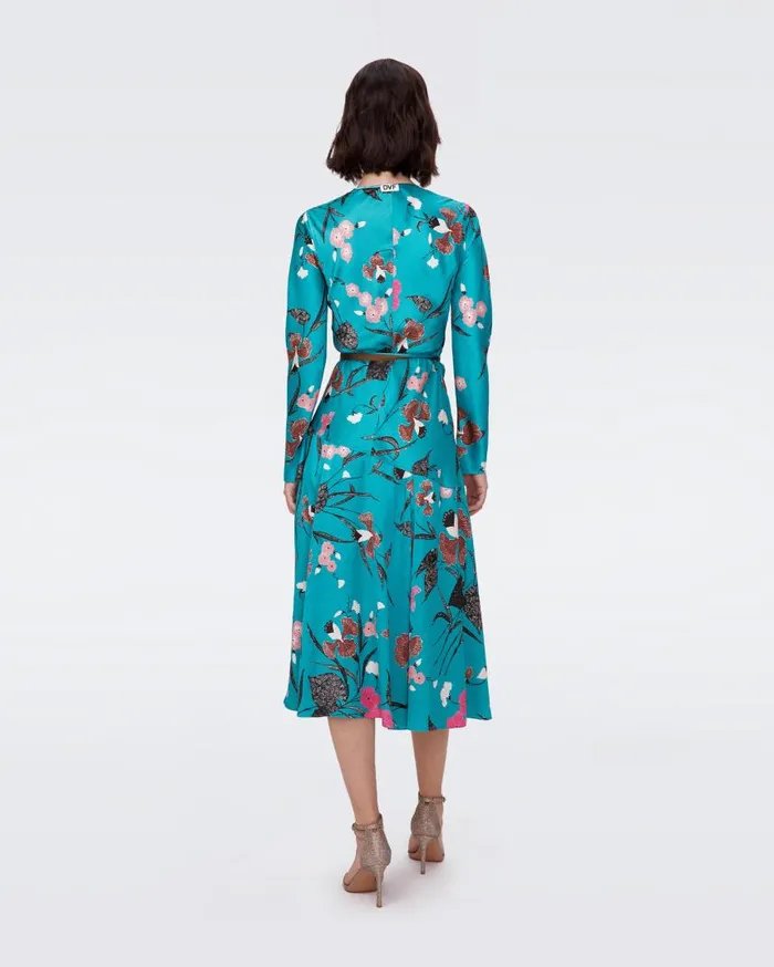 DVF Dresses Women Anika Reversible Dress Festival Floral Teal And Olive