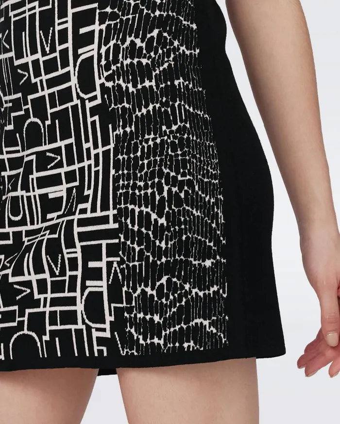 DVF Dresses Women Aviva Knit Jacquard Reversible Dress Dvf Logo And Leopard Black And Ivory