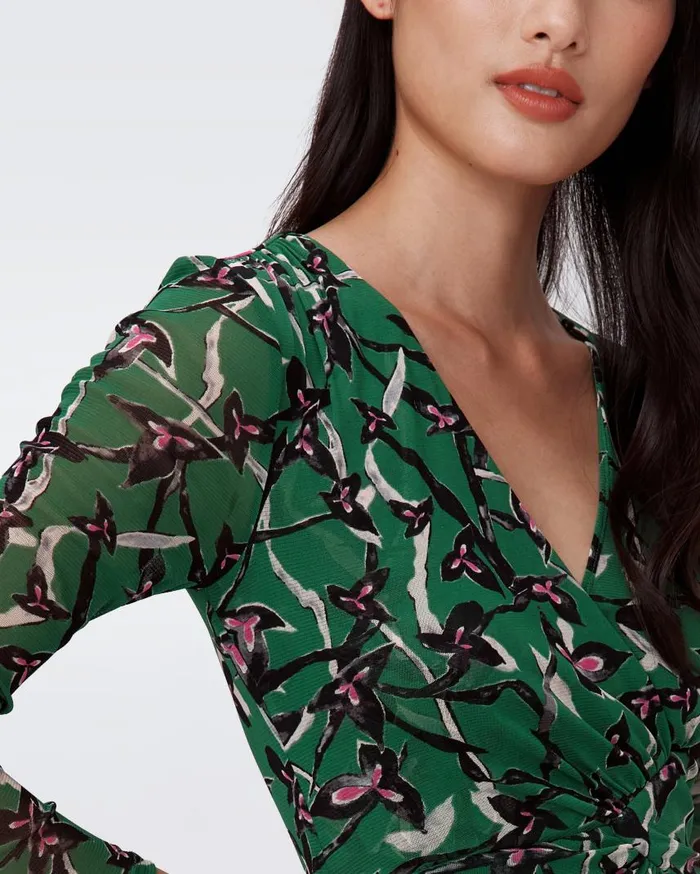DVF Dresses Women Charlotte Mesh Dress Clover Twigs Green