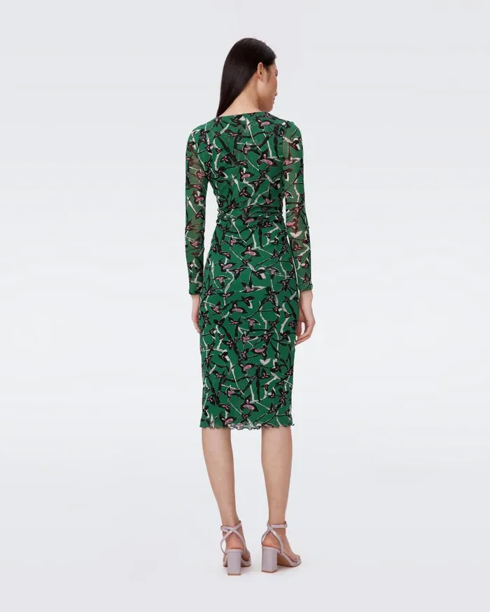DVF Dresses Women Charlotte Mesh Dress Clover Twigs Green