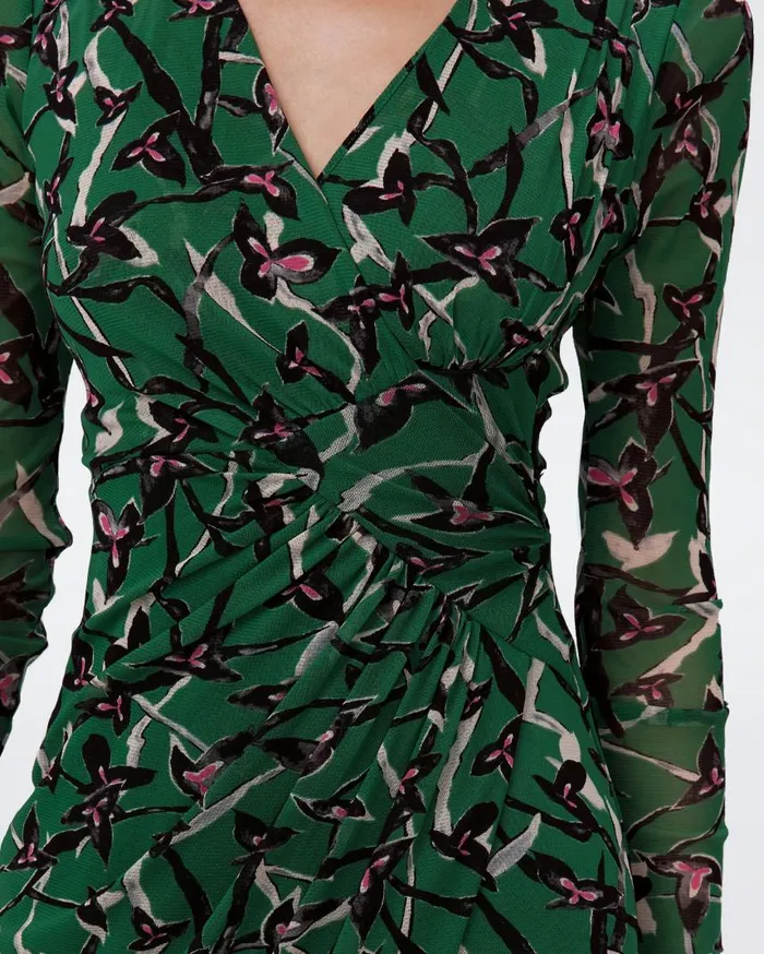 DVF Dresses Women Charlotte Mesh Dress Clover Twigs Green