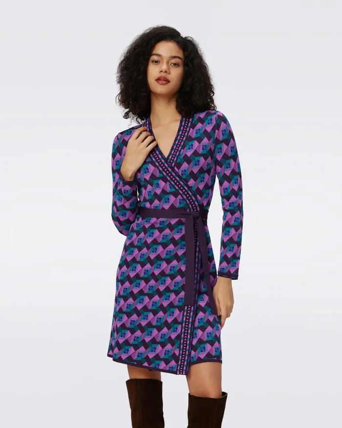 DVF Dresses Women Edwina Knit Jacquard Wrap Dress Stage Boss Pink