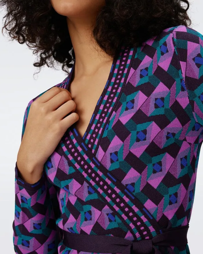 DVF Dresses Women Edwina Knit Jacquard Wrap Dress Stage Boss Pink
