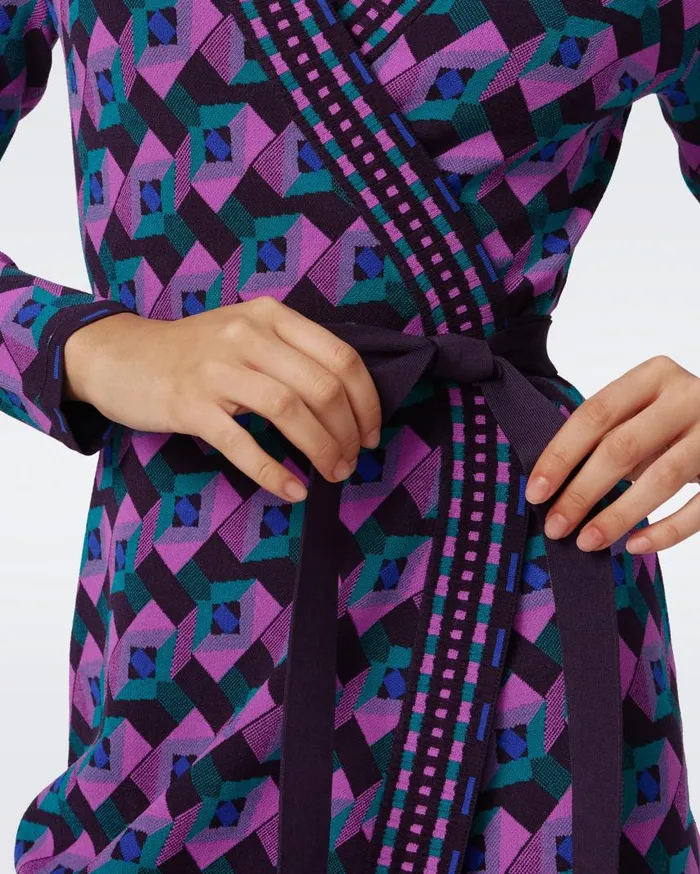 DVF Dresses Women Edwina Knit Jacquard Wrap Dress Stage Boss Pink