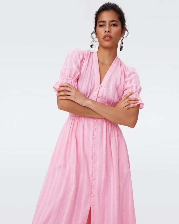 DVF Dresses Women Erica Cotton Midi Dress Rose Pink