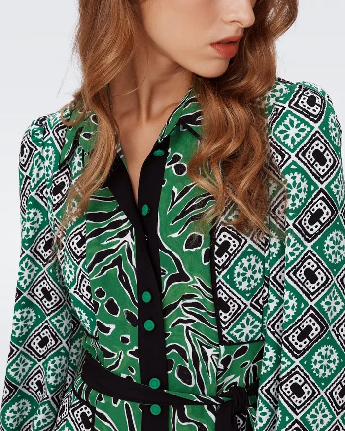 DVF Dresses Women Joshua Dress Paper Cut Geo And Huge Water Tiger Green