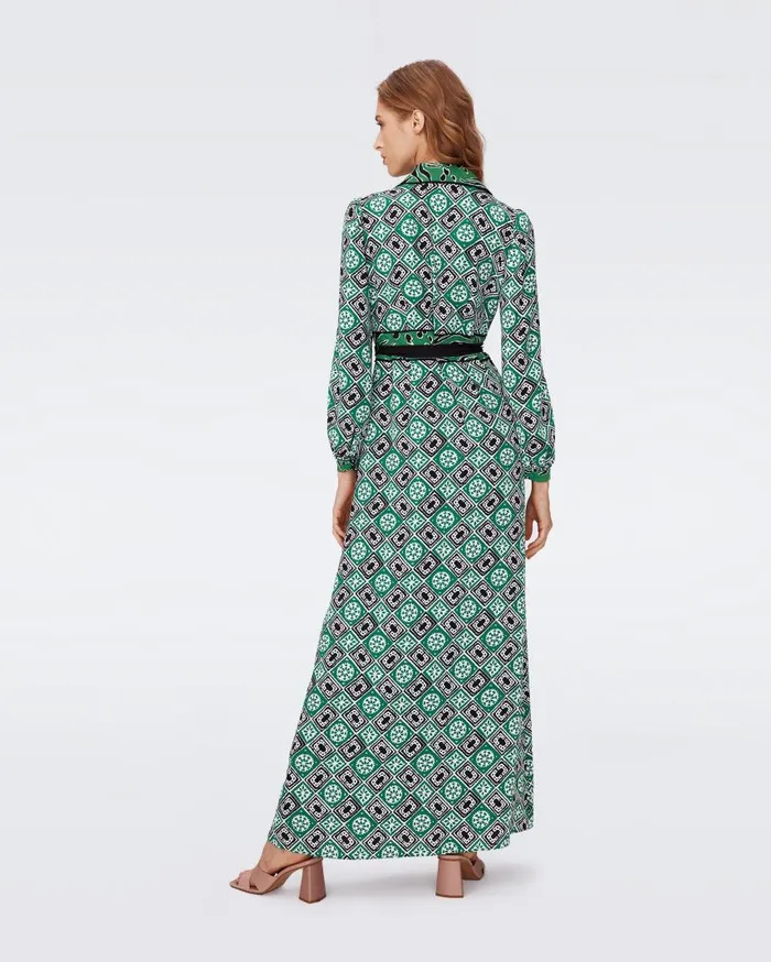 DVF Dresses Women Joshua Dress Paper Cut Geo And Huge Water Tiger Green