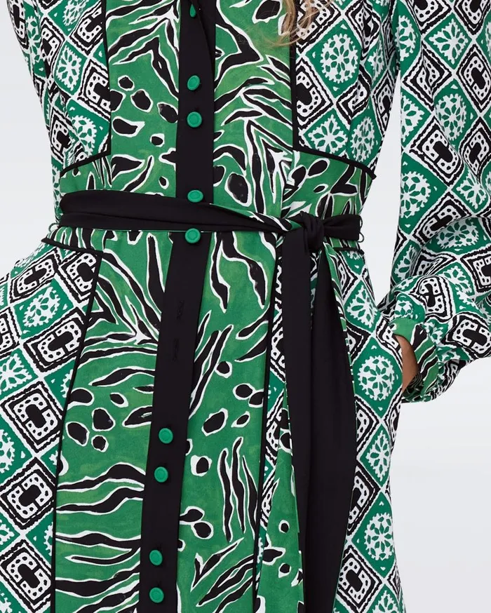 DVF Dresses Women Joshua Dress Paper Cut Geo And Huge Water Tiger Green