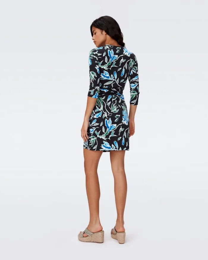 DVF Dresses Women Julian Silk Jersey Wrap Dress Huge Tulip Fields Blue