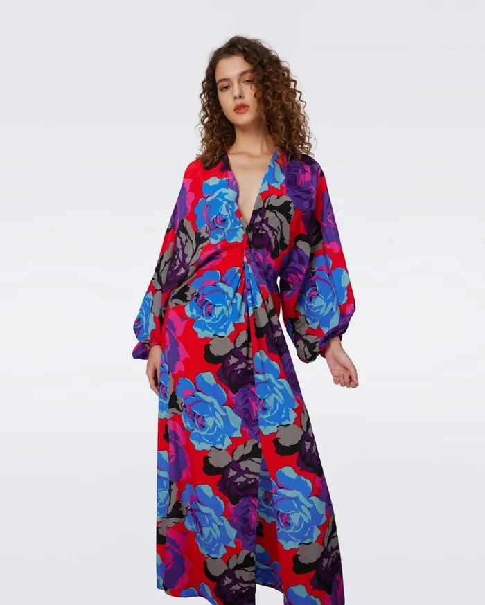 DVF Dresses Women Kason Dress Redemption Rose Blue Red