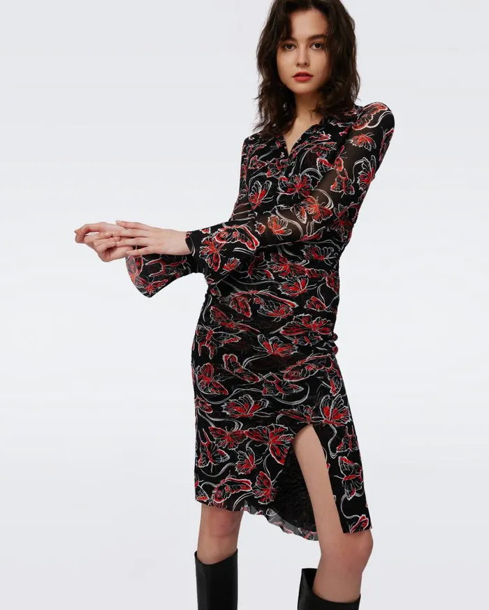 DVF Dresses Women Lilly Mesh Dress Tiny Flutterfly