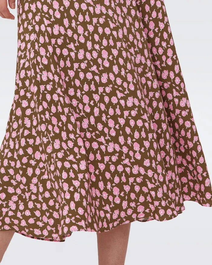 DVF Dresses Women Margeaux Dress Huge And Tiny Rose Showers Khaki