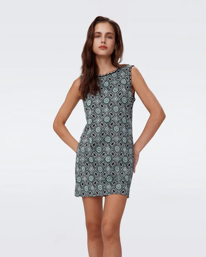 DVF Dresses Women Medusa Knit Jacquard Dress Paper Cut Geo