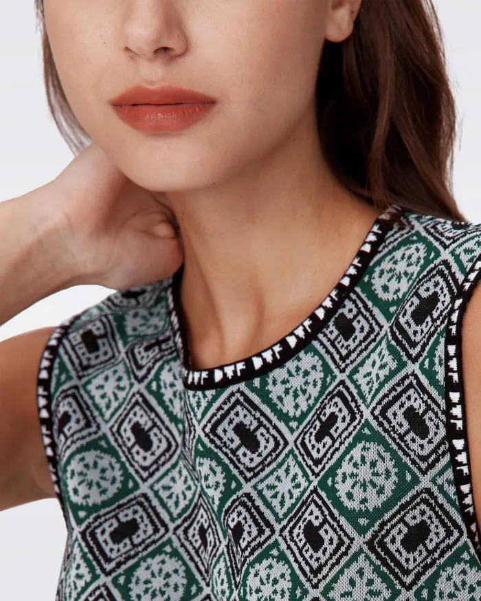 DVF Dresses Women Medusa Knit Jacquard Dress Paper Cut Geo