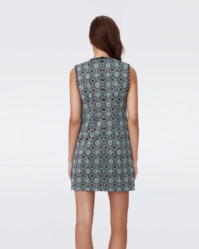 DVF Dresses Women Medusa Knit Jacquard Dress Paper Cut Geo