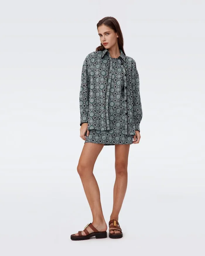 DVF Dresses Women Medusa Knit Jacquard Dress Paper Cut Geo