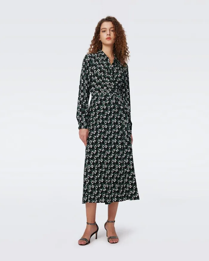 DVF Dresses Women Tori Wrap Dress Tiny Chain Spots Black