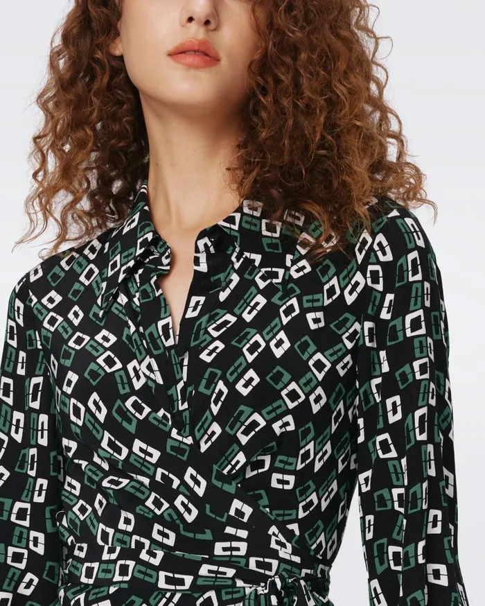 DVF Dresses Women Tori Wrap Dress Tiny Chain Spots Black