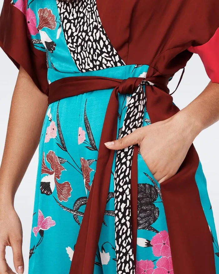 DVF Jumpsuits and Rompers Women Rinna Jumpsuit Festvial Floral Teal And Chestnut