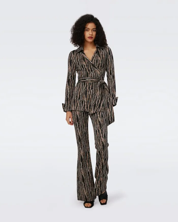 DVF Pants and Shorts Women Burano Jacquard Pants Tiny Feather Boa