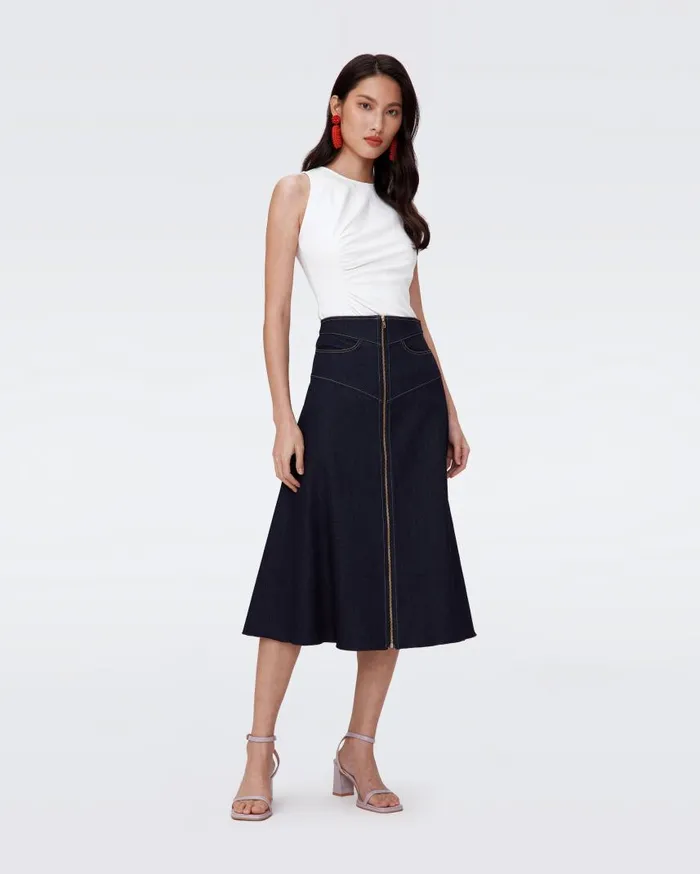 DVF Skirts Women Salome Denim Skirt Denim Blue