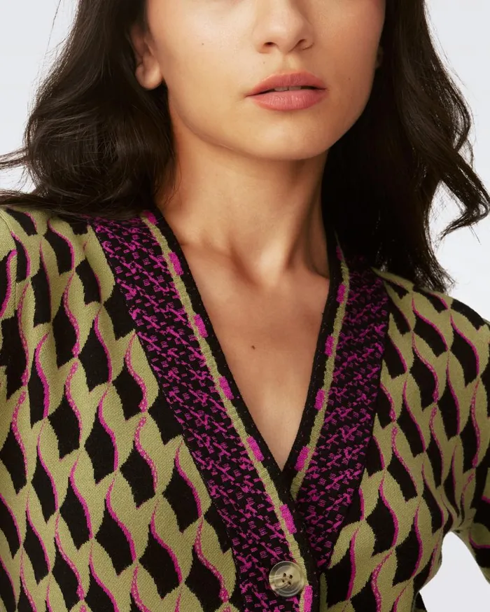 DVF Sweaters and Knits Women Bryant Knit Jacquard Cardigan Bird Weave Misty Green