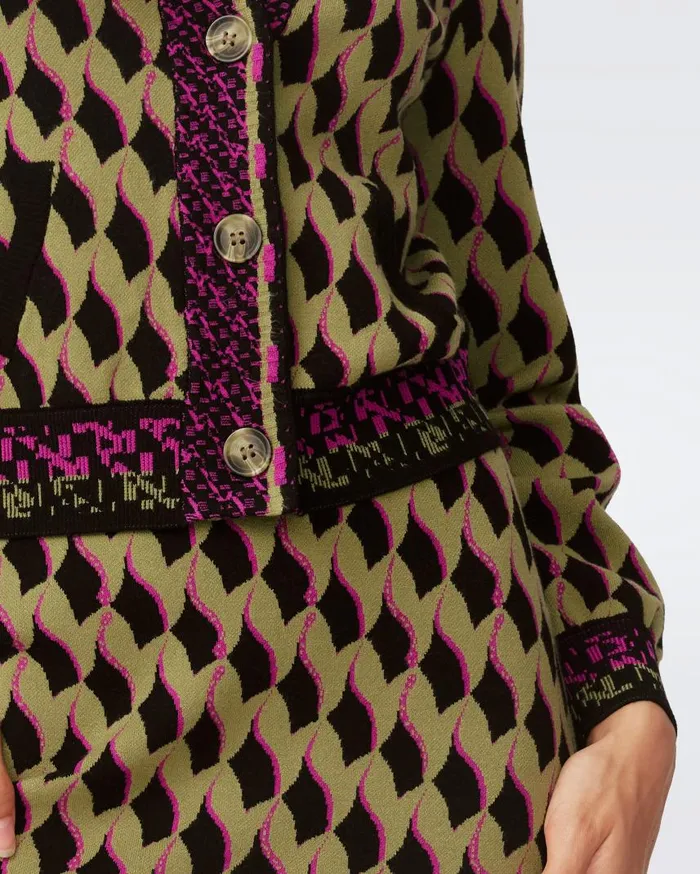 DVF Sweaters and Knits Women Bryant Knit Jacquard Cardigan Bird Weave Misty Green