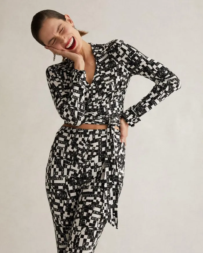 DVF Tops Women Bobbie Wrap Top Tiny Dvf 50th Crossword Black