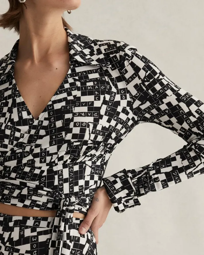 DVF Tops Women Bobbie Wrap Top Tiny Dvf 50th Crossword Black