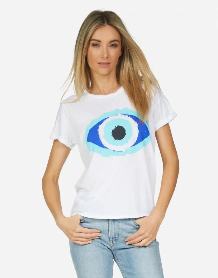 Edda Painted Evil Eye White Women Lauren Moshi Short Sleeve