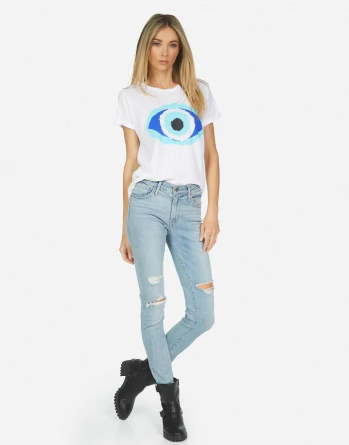 Edda Painted Evil Eye White Women Lauren Moshi Short Sleeve