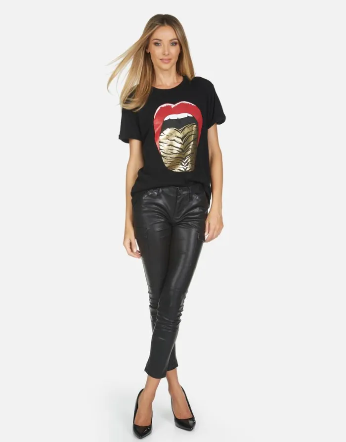 Edda Tiger Tongue Black Women Lauren Moshi Short Sleeve