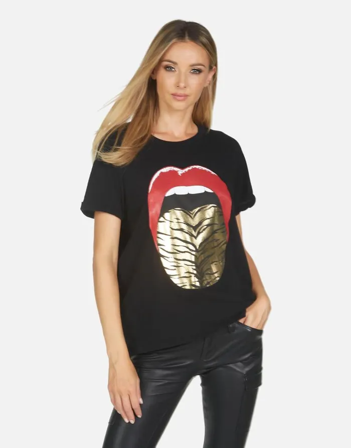 Edda Tiger Tongue Black Women Lauren Moshi Short Sleeve