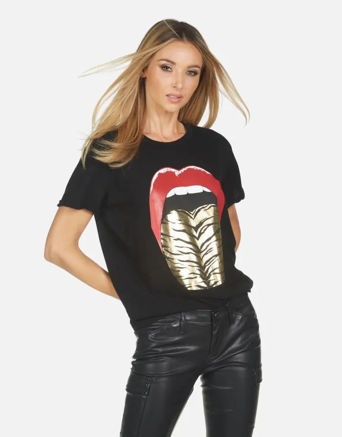 Edda Tiger Tongue Black Women Lauren Moshi Short Sleeve