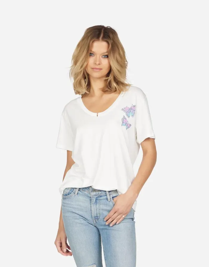 Elara Color Butterfly Skull Burst Milk Women Lauren Moshi Short Sleeve