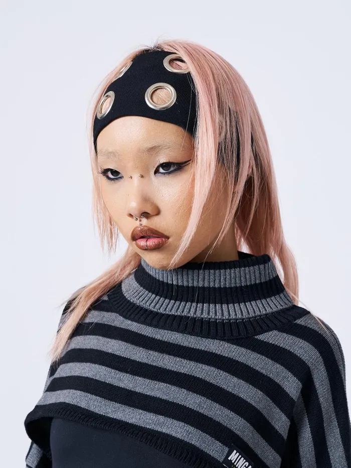 Elektra Black Metallic Hole Headband Women Minga London Hats and Hair Pieces